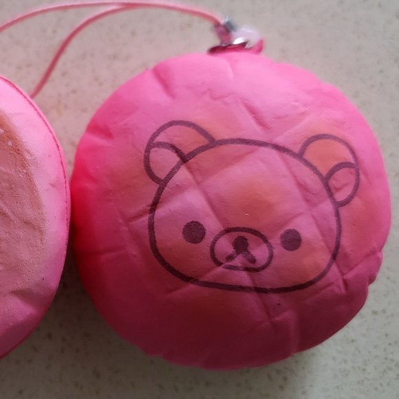 San-X Rilakkuma bear Strawberry bread bun squishy toy cell phone strap keychain - Picture 1 of 2